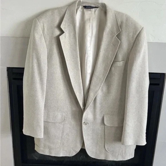 ▶️ Vintage Hopsack 100% Silk Sport Coat 43R Cream Textured Blazer Jacket USA 90s - Picture 3 of 15